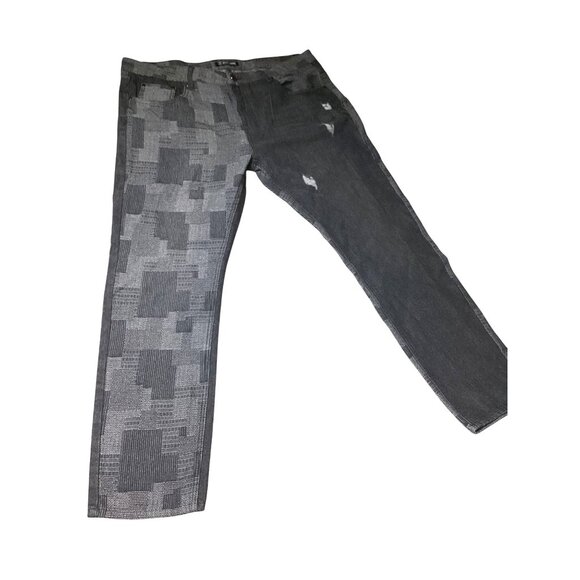 Stacy Adams Mens Avante Guard Black & Gray check Patterned Jeans 40x32 Grunge - Picture 2 of 11
